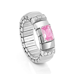 XTE Steel, Silver & Pink Baguette Zirconia Stretch Ring