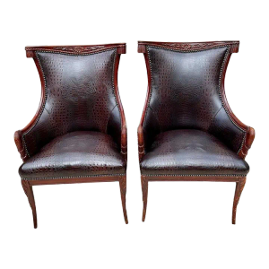 Grosfeld House Chairs in Crocodile Leather and Nail Head Details - A Pair