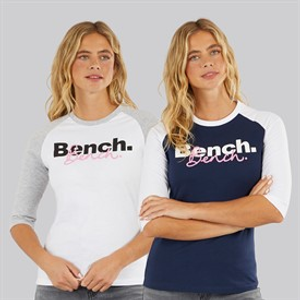 Bench Womens Two Pack 3/4 Sleeve T-Shirts White Navy