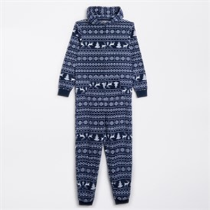 Fluid Mens Christmas Microfleece Jacquard Onesie Multi Navy