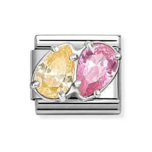 Classic Silver, Yellow & Pink Zirconia Double Drop Charm