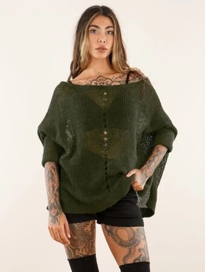 'Pull en maille ajourée "Jaringy", Vert kaki'