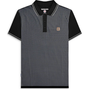 Lambretta Mens Houndstooth Short Sleeve Polo Shirt - 4XL / Black/Iron