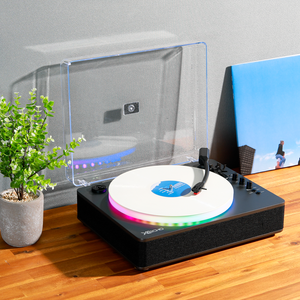X Echo Retro Turntable Vinyl Record Player with Bluetooth & RGB LED Lights – Space Grey