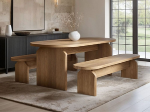 SOLACE+CO Varm Ribbed Oval Dining Table & 2 Bench Set
