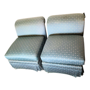 Sky Blue Henredon Rolled Back Satin Slipper Chairs/ a Pair