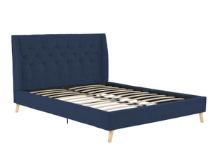 Novogratz Her Majesty Linen Bed Frame-Blue-Double