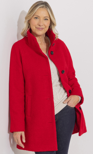 Anna Rose Funnel Neck Boucle Coat - Red