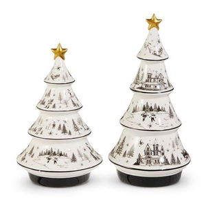 Raz - Deck The Halls-Through the Woods Ceramic Tree Set 2pce