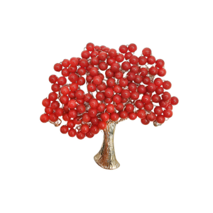 Handcrafted Red Bamboo Coral Tree Brooch