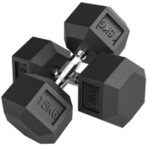 HOMCOM Set de 2 Mancuernas Hexagonales de 2 x 15 kg de Hierro Fundido Recubiertas en Goma para Entrenamiento en Casa Gimnasio
