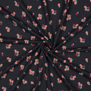 Tissu jersey petites fleurs - Bleu nuit