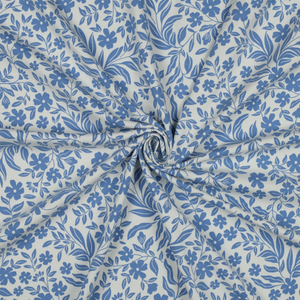 Tissu jersey fleurs - Bleu sur fond blanc
