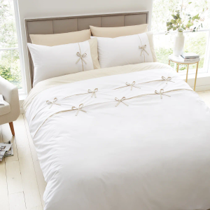 Milo Bow Duvet Cover Set - Natural King Size 220x230cm