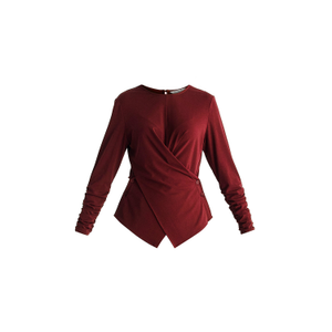 Side Button Jersey Wrap Top In Burgundy (XL)
