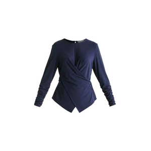 Side Button Jersey Wrap Top In Navy (L)