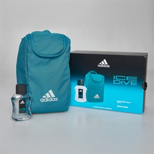 adidas Mens Ice Dive Set Two Piece 50ml EDT Spray And Toiletry Bag Multi