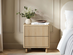 SOLACE+CO Velmor 2 Drawer Ribbed Bedside Table Oak