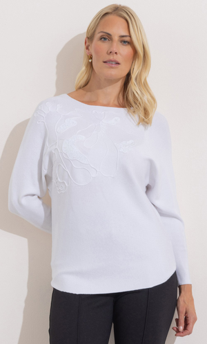 Embellished Batwing Knitted Jumper - Winter White