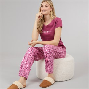 Board Angels Womens Short Sleeve Animal Print Jersey Set Plum Leopard