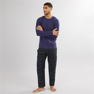 Lyle And Scott Vintage Mens Gene Long Sleeve Top And Flannel Pants Set Peacoat/Pine Grove Check