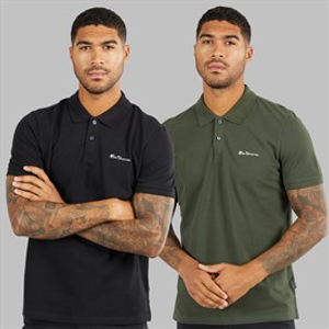 Ben Sherman Mens Two Pack Plain Polo Shirts Black/Khaki