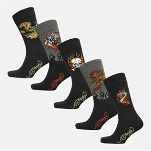 Ed Hardy Mens Garrido Five Pack Dress Socks Black