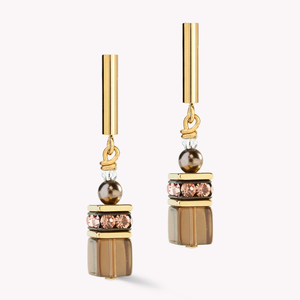 Pearl GEOCUBE Earrings Gold Plated Mocha Mousse Pearls