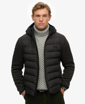 Kapuzen-Strickjacke in Hybrid-Optik