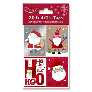 Cute Christmas Character Foil Gift Tags - Pack of 20