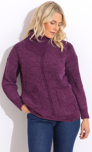 Split Collar Chenille Jumper - Berry