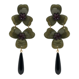 Beth Olive Double Floral Resin Drop Earrings