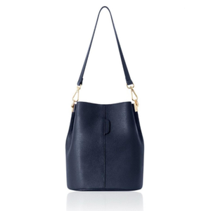 Lecco Leather Bucket Bag In Navy Blue