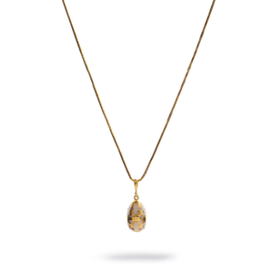 Lucky Clover White Enamel Egg Gold Necklace - Gold