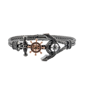 Navigator’s Anchor Black Diamond Men’s Bracelet - Silver