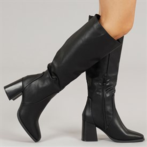 Fluid Womens Aston Square Toe Knee High Boots Black PU