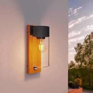 LED Wandleuchte Außen mit Sensor - Holz - IP44 - E27-Fassung - Modern
