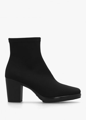 Micha Black Lycra Stretch Block Heel Ankle Boots