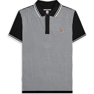 Lambretta Mens Houndstooth Short Sleeve Polo Shirt - 2XL / Black/White