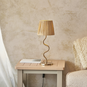 114225 Wriggle Table Lamp Aged Brass & Natural Shade