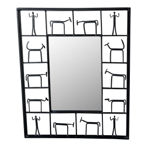 Circa 1950 Figurative Iron Wall Mirror Attributed to Frederic Weinberg