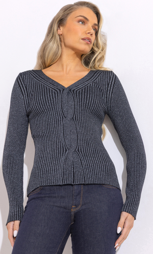 Glitter Cable Knit Fitted Jumper - Black/Silver
