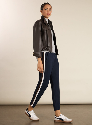 Jay Side Stripe Tapered Trousers - UK 12 | EU 38 | US 08 / Classic Navy Chocolate & White