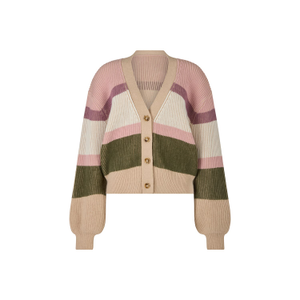 Holly Button Front Stripe Print Cardigan In Multi (L)