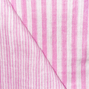 Tissu double gaze gaufrée rayures - Bubblegum et blanc cassé