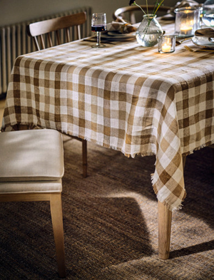 Lovatt Checked Tablecloth 160X320cm - Linen, Truffle