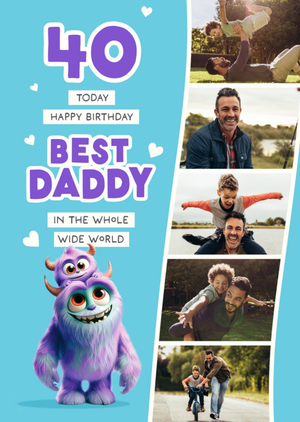 40th Birthday Best Daddy Cartoon Monster Photo Upload Card