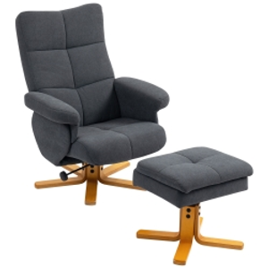 HOMCOM Linen-Look Recliner, with Storage Ottoman - Grey
