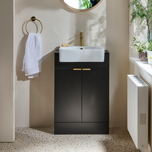 Milano Lurus - Black Grey 550mm Modern Vanity Unit with Basin and Brushed Brass Finger Pull Handles