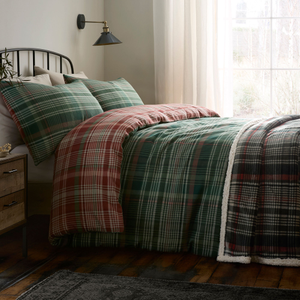 Dreams & Drapes Bennet Check Brushed Cotton Duvet Cover Bedding Set Green